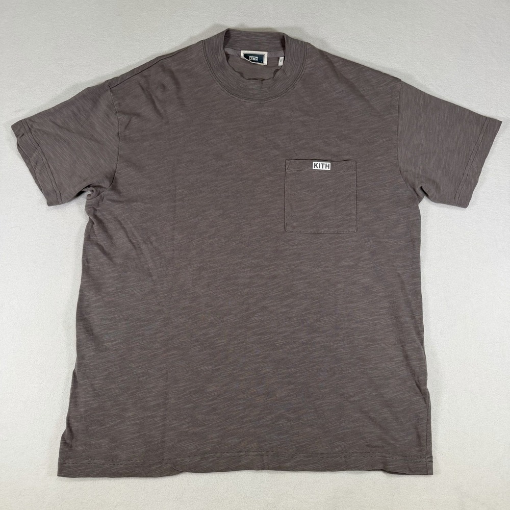 Kith JFK Pocket Tee T Shirt‎ Men's Small Gray Overcast Logo Slub Mock Neck